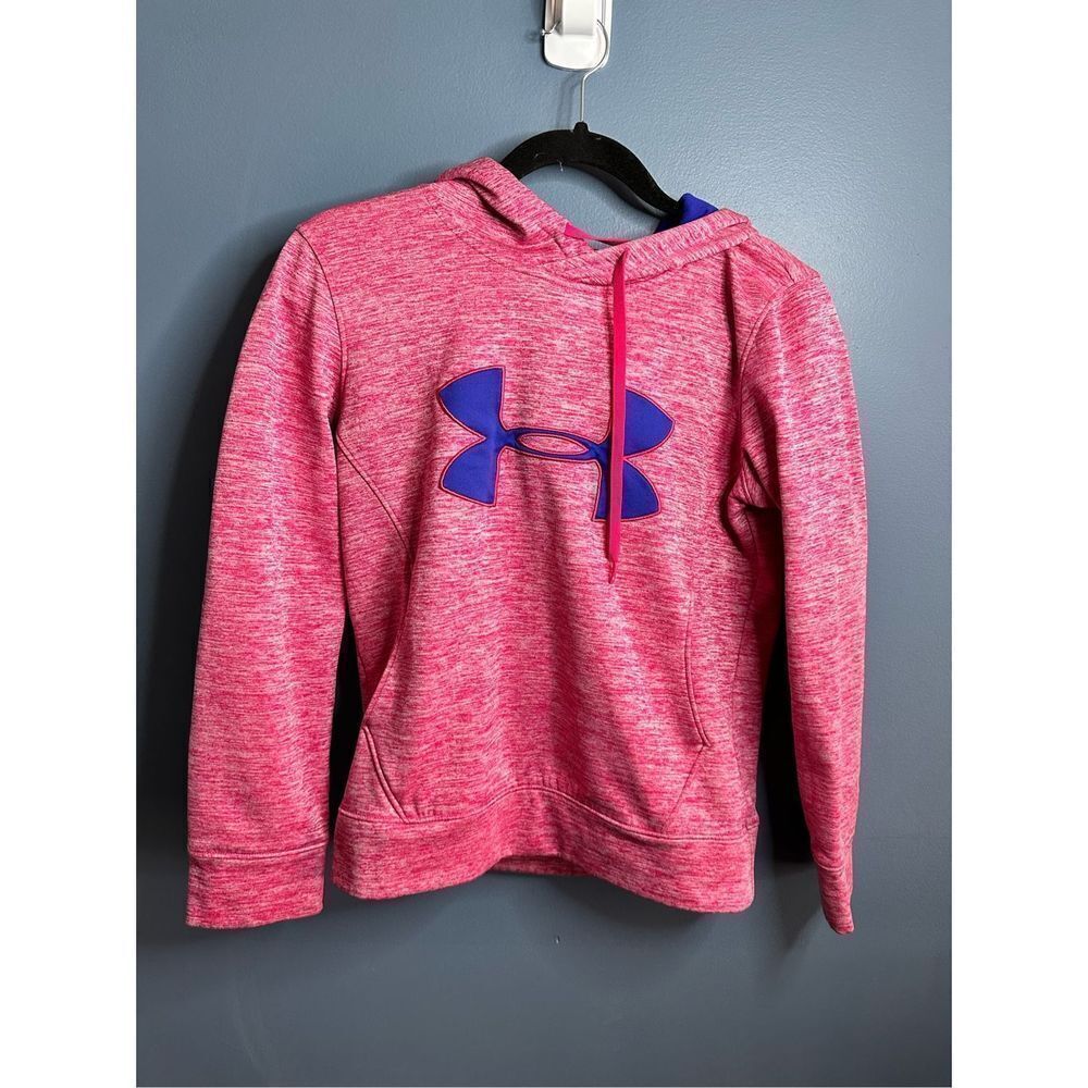 Under Armour UA Pullover Hoodie Logo Long Sleeve Pink Loose Womens Size …